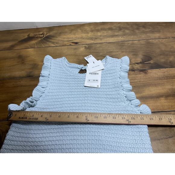 Zara Blue Knit Ruffle Sleeve Crochet Top Medium NWT - Picture 8 of 11